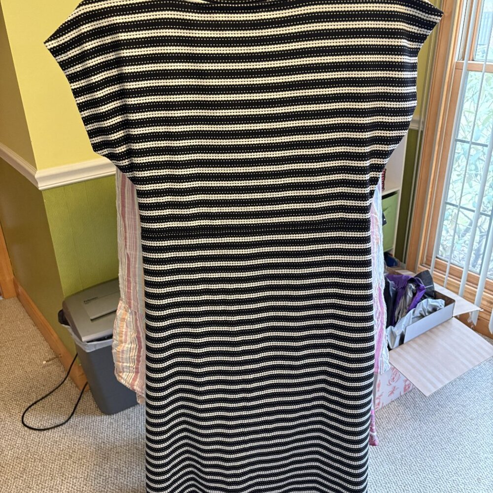 NWT LOFT Black and White Striped Tie‑Waist Casual Dress - Picture 2 of 3